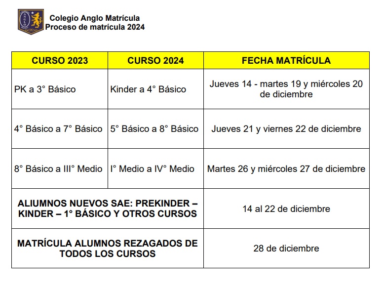 CALENDARIO Y HORARIO DE MATRÍCULA 2020